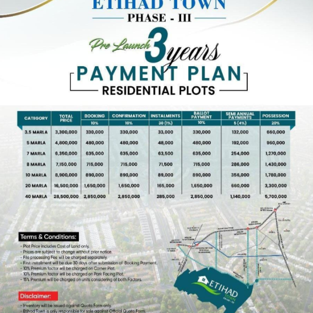 Top Location 5 Marla Plots Available For Sale On Installment Plan In Etihad Town Phase 3-1