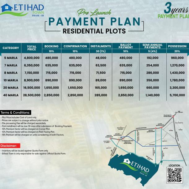 Best Price 10 Marla Plots On Installment Plan Available For Sale In Etihad Town Phase 3-1