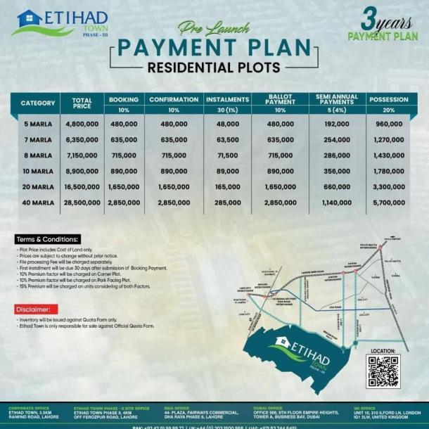 Best Price 40 Marla Plots Available For Sale On Installment Plan In Etihad Town Phase 3-1