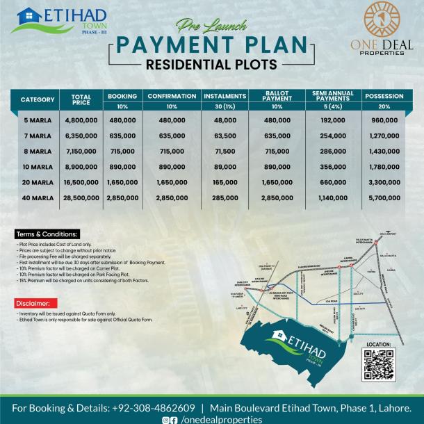 Best Price 8 Marla Plot On Installment Plan Available for Sale In Etihad Town Phase 3-1