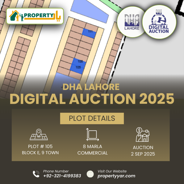 DHA Lahore Digital Auction Of 8 Marla Commercial Plot E-105 In DHA Lahore Phase 9 Town-1
