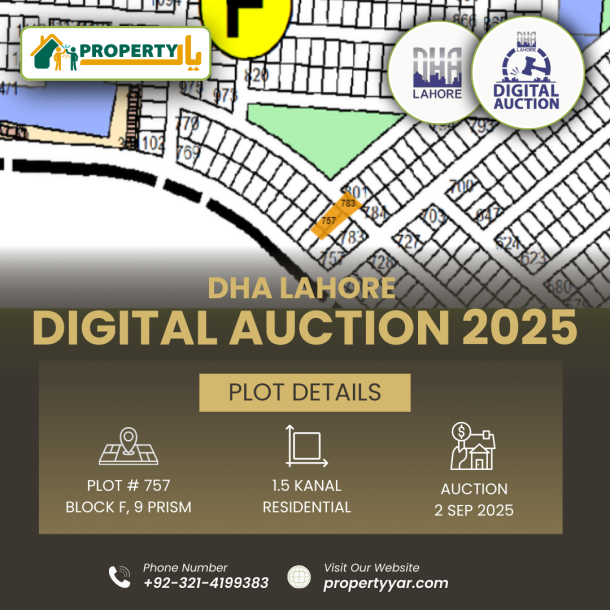 DHA Lahore Digital Auction Of 1.5 Kanal Plot In 9 Prism Sector F-1