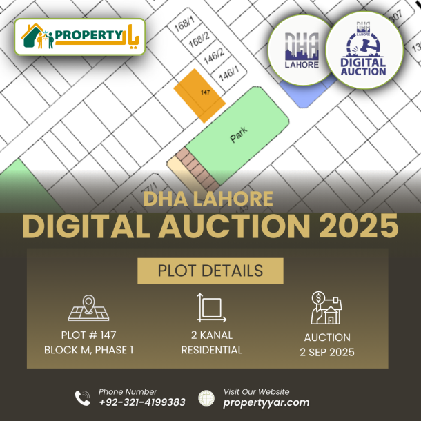 Facing Park DHA Lahore Digital Auction Of 2 Kanal Plot M-147 In Phase 1 Sector M-1