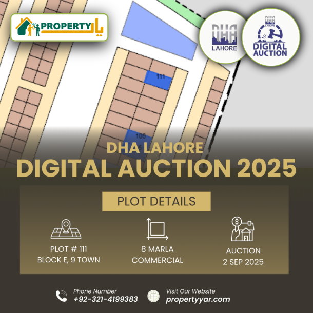 DHA Lahore Digital Auction Of 8 Marla Commercial Plot E-111 In Phase 9 Town Commercial Block E-1