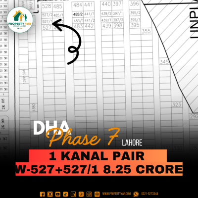 1 Kanal Prime Location Pairs Plots (W-527+527/1) Demand 8.25 Crore Near To Raya Golf Course On 50 Feet Wide Road Available For Sale In DHA Lahore Phase 7 Block W