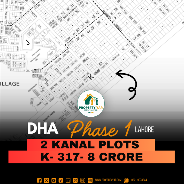 Prime Location 2 Kanal PLot (K-317) Demand 8 Crore Close To Park And On 100 Feet Mean Defence Road Available For Sale In DHA Lahore Phase 1 Block D-1