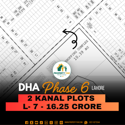 Best Price 2 Kanal Plot (L-7) Demand 1625 on 150 Feet Mean Road Near To Raya Golf Course And Shopping Complex Is Available For Sale In DHA Lahore Phase 6 Block L