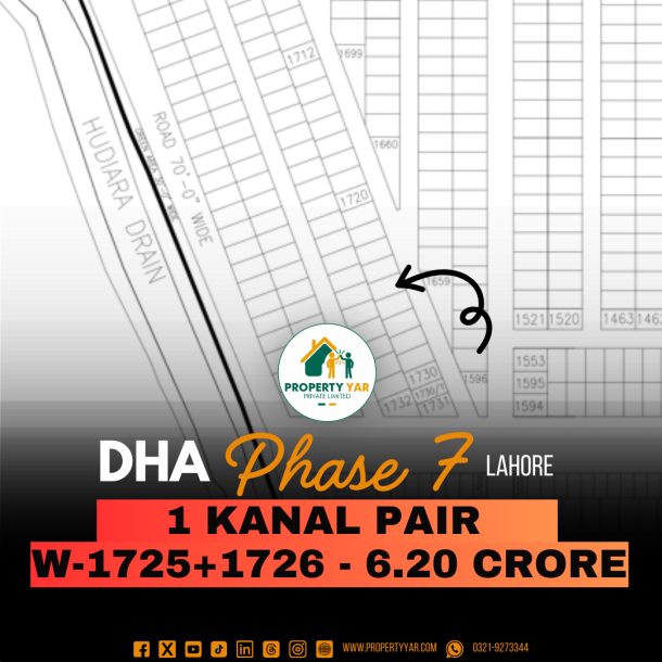 Low Price 1 Kanal Pair Plots (Y- 1725+1726) Demand 6.20 Crore Close To Park On 40 Feet Road Available For Sale In DHA Lahore Phase 7 Block Y-1
