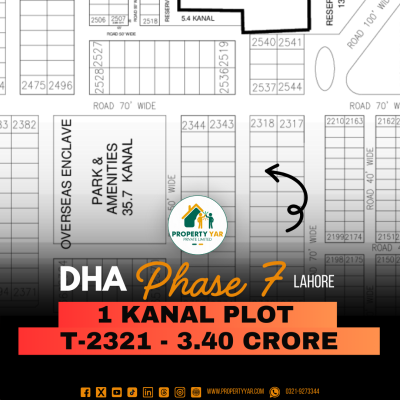 Prime Location 1 Kanal Plot (T-2321) Demand 3.40 Crore Near To Park And Mosque On 50 Feet Wide Road Available For Sale In DHA Lahore Phase 7 Block T