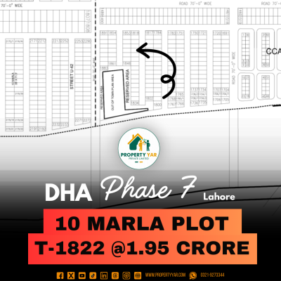 T- 1822 Demand 1.95 Crore 10 Marla Residential Plot On 50 Feet Wide Road Near To Play Ground Area Available For Sale In DHA Lahore Phase 7 Block T
