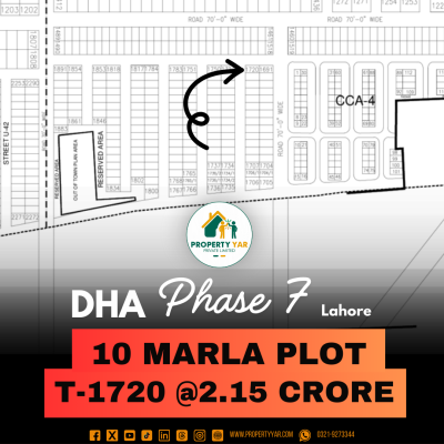 Corner 10 Marla Plot T-1720 Demand 2.15 Crore Near To Play Ground Area On 50 Feet Wide Road Available For Sale In DHA Lahore Phase 7 Block T