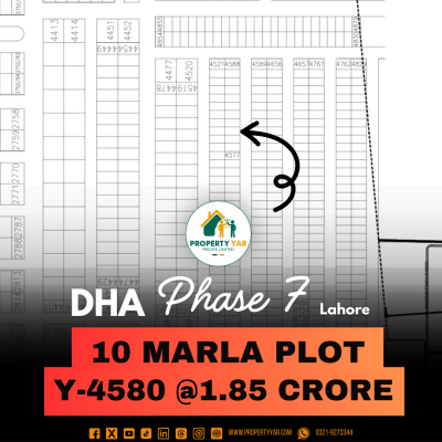 10 Marla Plot Y- 4580 Demand 1.85 Crore On 50 Feet Wide Road Near To Park And Mosque Available For Sale In DHA Lahore Phase 7 Block Y
