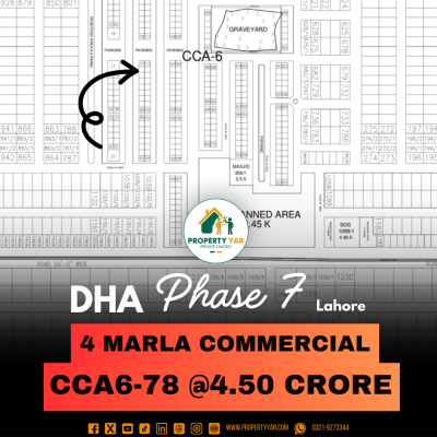 4 Marla Commercial Plot CCA6-78 Demand 4.50 Crore Near To Graveyard Area On 50 Feet Wide Road Available For Sale In DHA Lahore Phase 7 Block CCA6