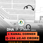 Corner 1 Kanal Plot Q-154 On 50 Feet Wide Road Available For Sale In DHA Lahore Phase 9 Prism