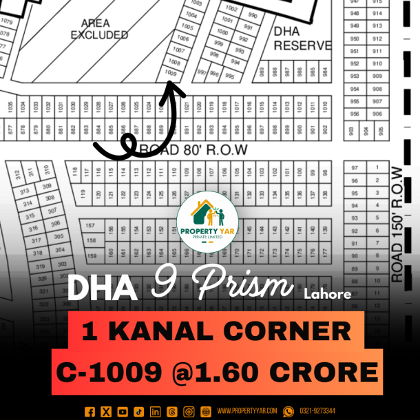 Corner 1 Kanal Lowest Price Plot Available For Sale In DHA Lahore Phase 9 Prism-1