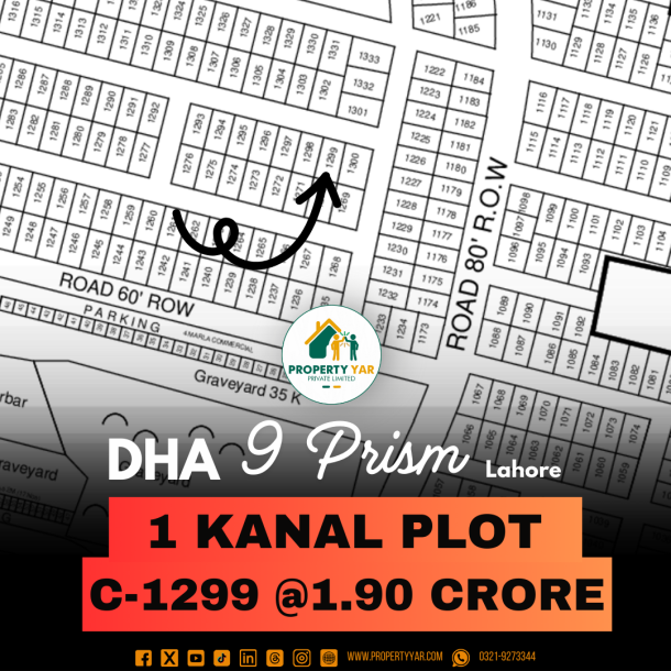 Next To Corner 1 Kanal Prime Location Plot Available For Sale In DHA Lahore 9 Prism-1