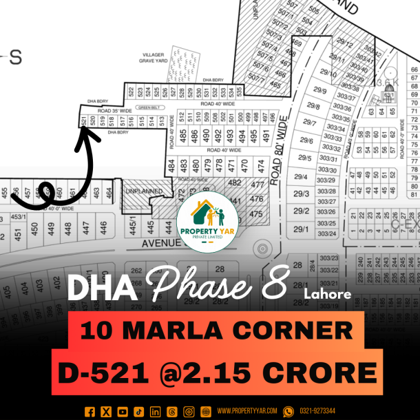 Corner 10 Marla Plot For Sale In DHA Lahore Phase 8 Block D-1