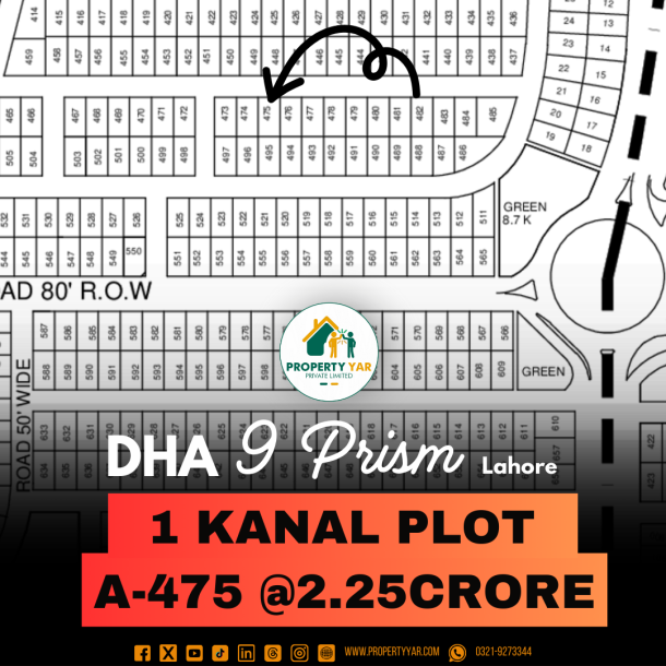 Prime Location 1 Kanal Plot A-475 For Sale In DHA Lahore Phase 9 Prism-1