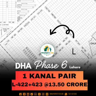 1 Kanal Pair Plots L-422+423 Available For Sale In DHA Lahore Phase 6 Block L