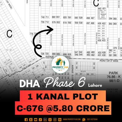 Prime Location 1 Kanal Plot C-676 For Sale In DHA Lahore Phase 6