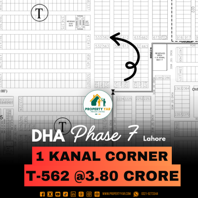 Corner 1 Kanal Plot Excellent Location For Sale In DHA Lahore Phase 7 Block T