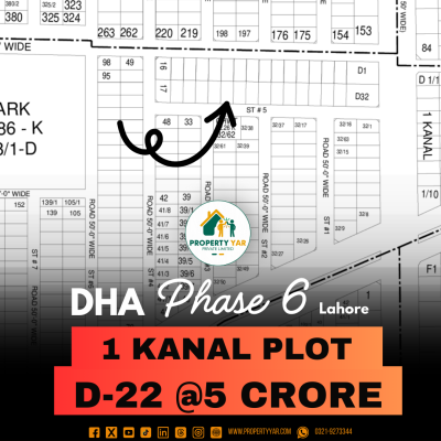 Top Location 1 Kanal Plot D-22 For Sale In DHA Lahore Phase 6 Block D