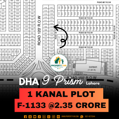 Reasonable Price 1 Kanal Plot F-1133 For Sale In DHA Lahore Phase 9 Prism Block F