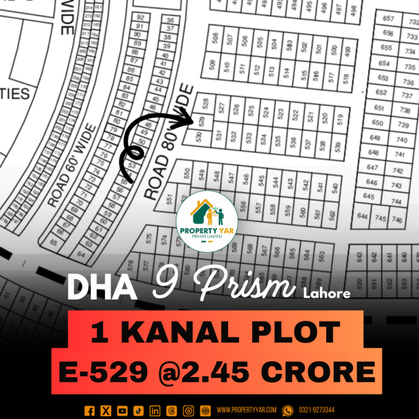 On 80 Feet Wide Road Prime Location 1 Kanal Plot Available For Sale In DHA Lahore Phase 9 Prism-1