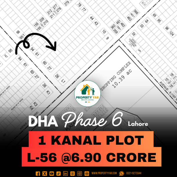 Ideal Location 1 Kanal Plot For Sale In DHA Lahore Phase 6 Block L-1
