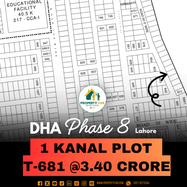 Direct Deal Excellent Location 1 Kanal Plot T-681 For Sale In DHA Lahore Phase 8-1