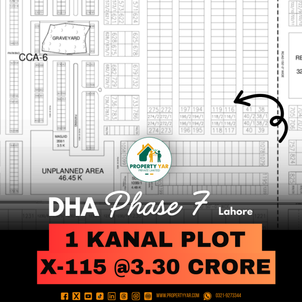 Cheapest Price 1 Kanal Plot For Sale In DHA Lahore Phase 7 Block X-1