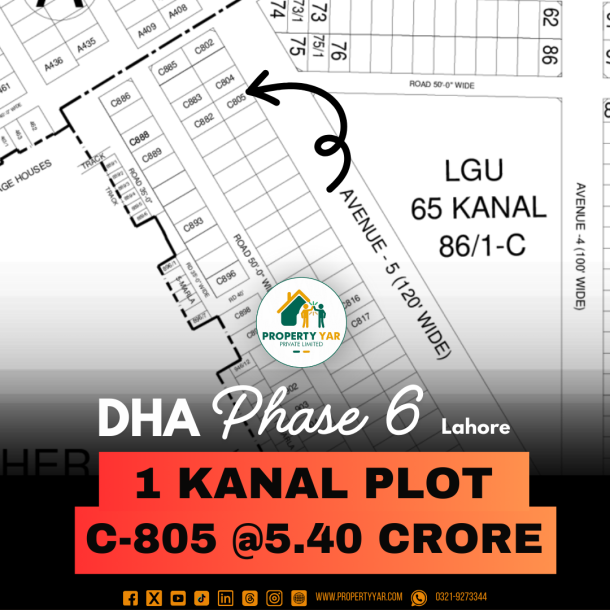 C-805 1 Kanal Prime Location Plot For Sale In DHA Lahore Phase 6 Block C-1