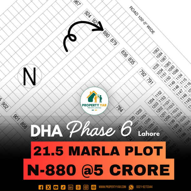 Corner Investor Rate 21.5 Marla Plot N-880 On 50 Feet Road Available For Sale In DHA Lahore Phase 6 Block N-1
