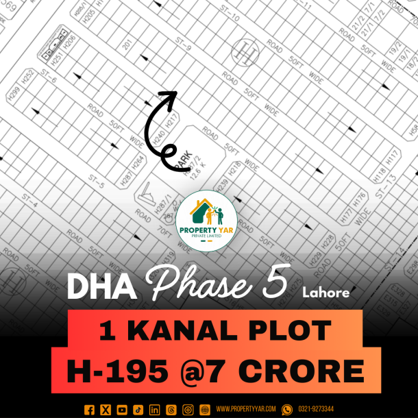 Facing Park 1 Kanal Plot H-195 For Sale In DHA Lahore Phase 5 Block H-1