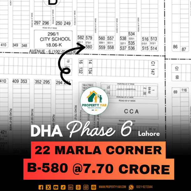 Corner 22 Marla Plot B-580 Is Available For Sale In DHA Lahore Phase 6 Block H-1