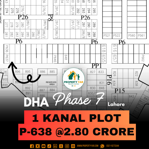 Next To Corner 1 Kanal Plot P-638 For Sale In DHA Lahore Phase 7 Block P-1