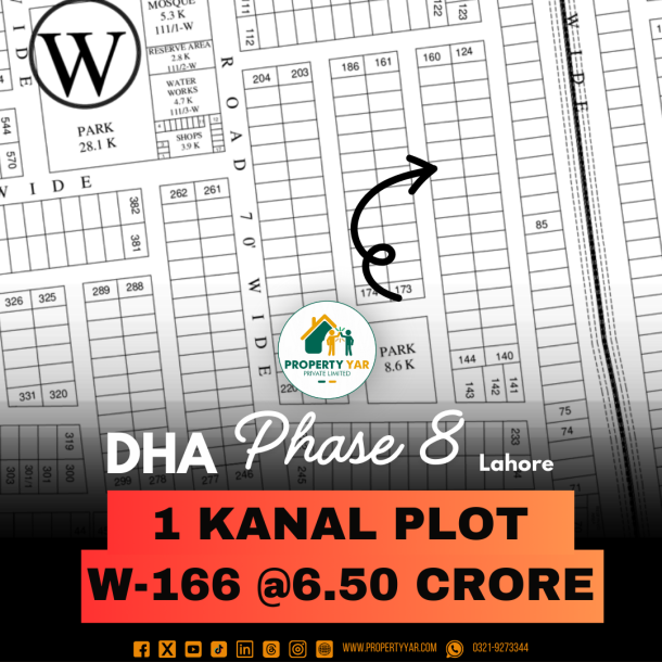 Ideal Location 1 Kanal Plot For Sale In DHA Lahore Phase 8 Block W-1