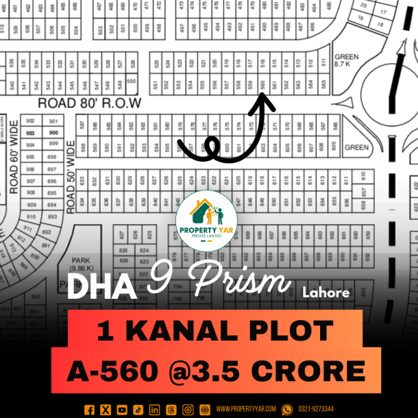 On 80 Feet Road 1 Kanal Prime Location Plot Available For Sale In DHA Lahore Phase 9 Prism-1