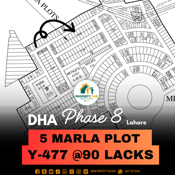 Y-477 Top Location 5 Marla Plot Is Available For Sale In DHA Lahore Phase 8 Block Y-1