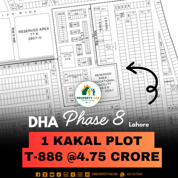 T-886 Prime Location 1 Kanal Plot For Sale In DHA Lahore Phase 8 Block T-1
