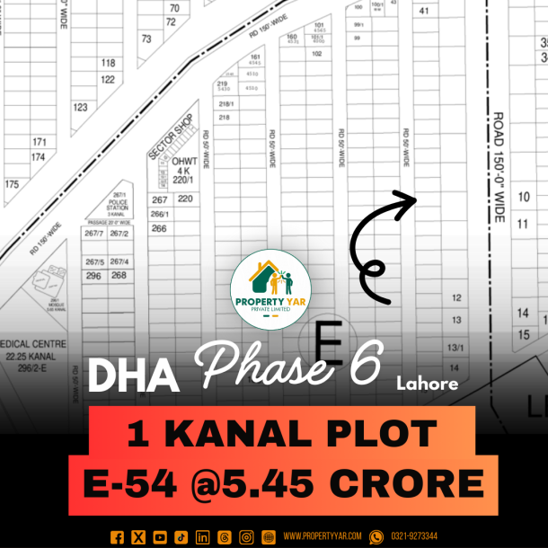 Ideal Location 1 Kanal Plot For Sale In DHA Lahore Phase 6 Block E-1