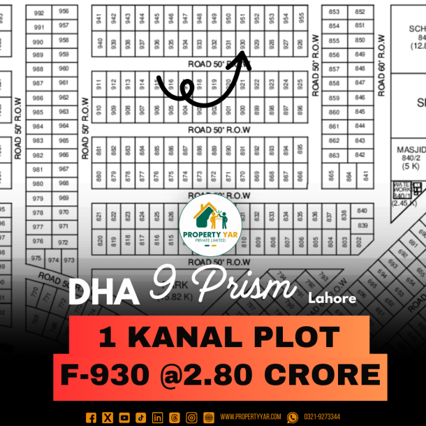 F- 930 Available For Sale In DHA Lahore Phase 9 Prism Block F-1