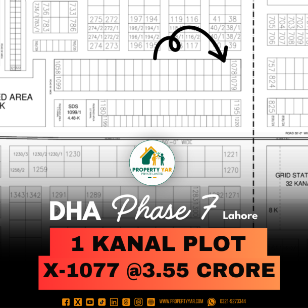 Next To Corner Affordable 1 Kanal Plot For Sale In DHA Lahore Phase 7 Block X-1