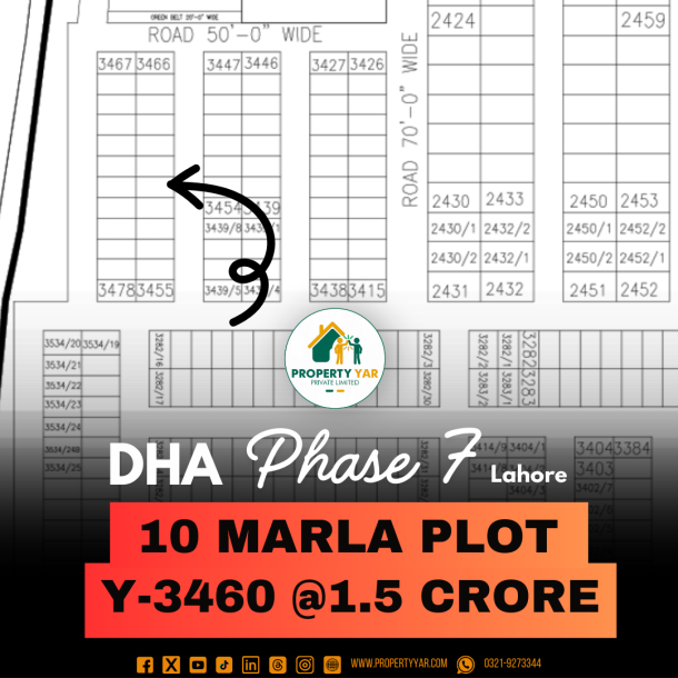 Top Location 10 Marla Plot For Sale In DHA Lahore Phase 7 Block Y-1