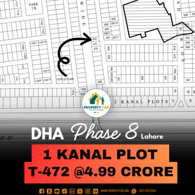On 100 Feet Road Prime Location 1 Kanal Plot Available For Sale In DHA Lahore Phase 8