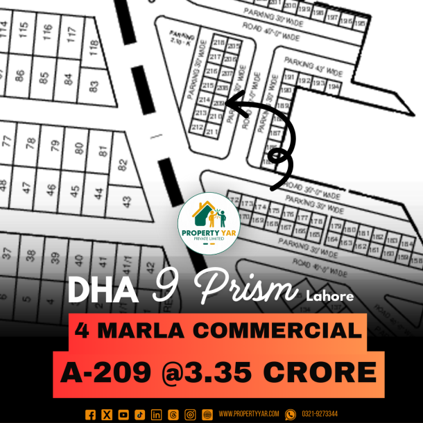 4 Marla Commercial Plot Available For Sale In DHA Lahore Phase 9 Prism Block A.-1