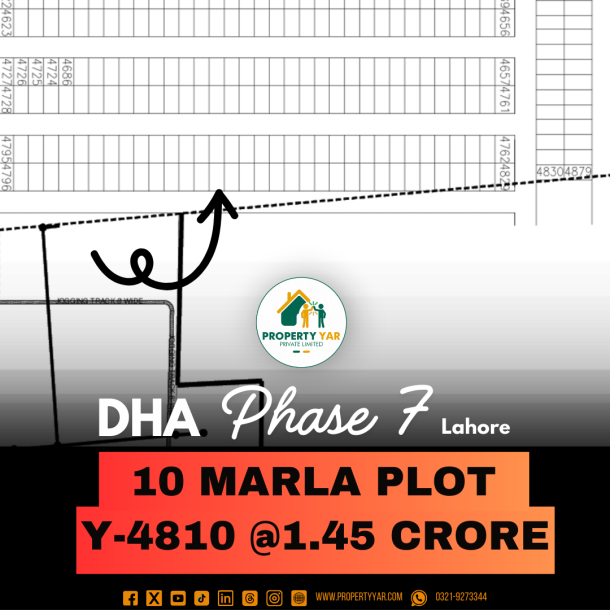 On 100 Feet Road 10 Marla Plot Available For Sale In DHA Lahore Phase 7 Block Y-1