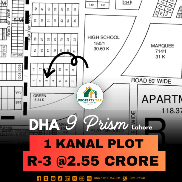 R-3 Lowest Price 1 Kanal Plot For Sale In DHA Lahore Phase 9 Prism Block R-1