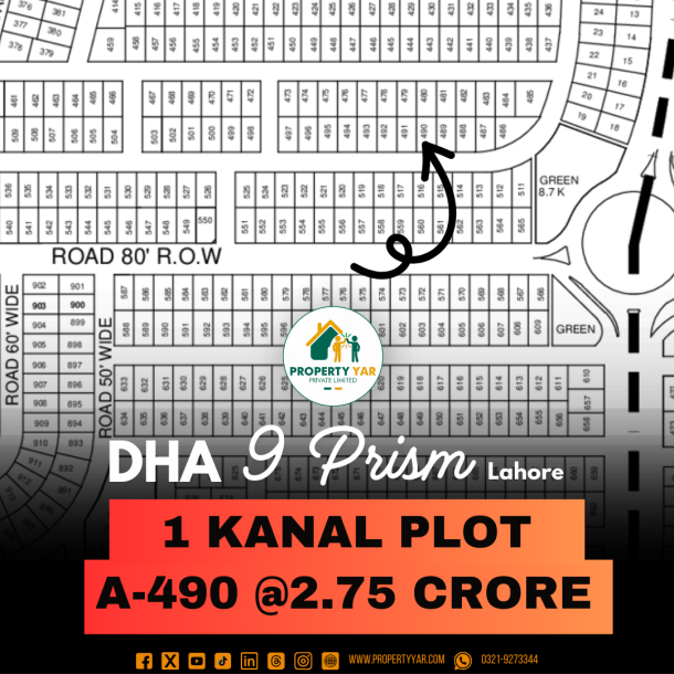 Top Location 1 Kanal Plot A-490 Available For Sale In DHA Lahore Phase 9 Prism-1