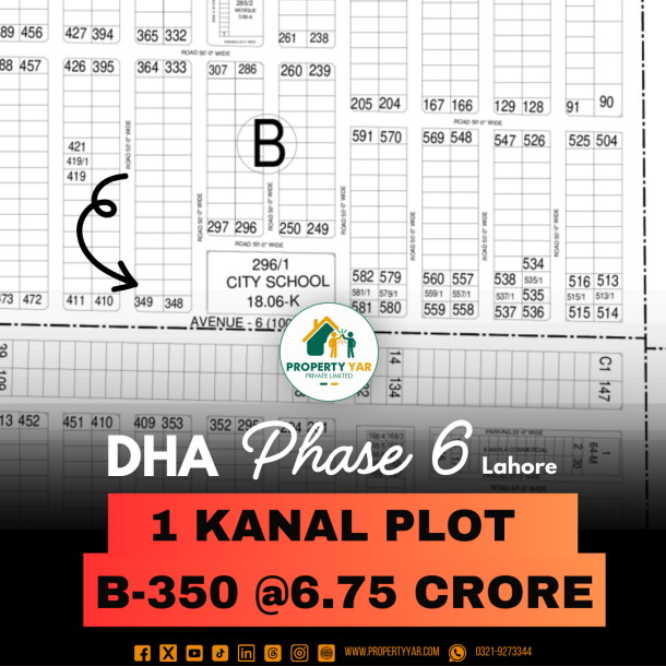 Next To Corner On 50 Feet Wide Road 1 Kanal Plot For Sale In DHA Lahore-1